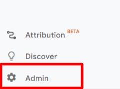 Admin settings for Google Analytics