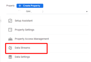 select data streams to get tracking Code on Google Analytics 4 GA4