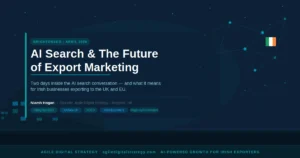 Niamh Hogan at BrightonSEO April 2026 — AI search and export growth strategy, Brighton UK