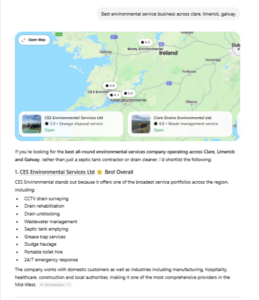 ChatGPT lists our SEO client CES Environmental services as the best in the Mid-West