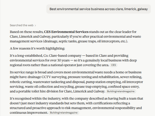 Claude AI lists CES Environmental services as the clear leader in the mid west
