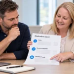 Business owner reviewing advertising spend and enquiry quality with Niamh from Agile digital strategy - AI Generated