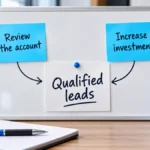 Business planning board comparing account improvements with higher advertising investment. To increase google Ads budget or fix issues